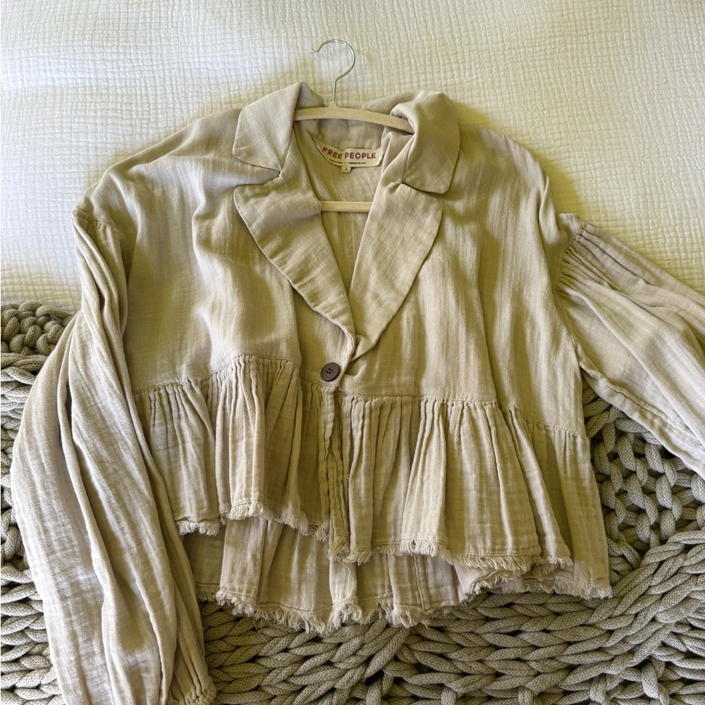Free People Cream Ruffled Blazer